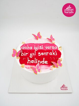 Pembe Kelebek Detay Naked Cake