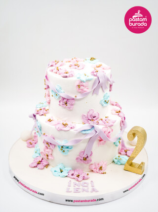 Renkli Çiçekler Detay Tasarım Pasta