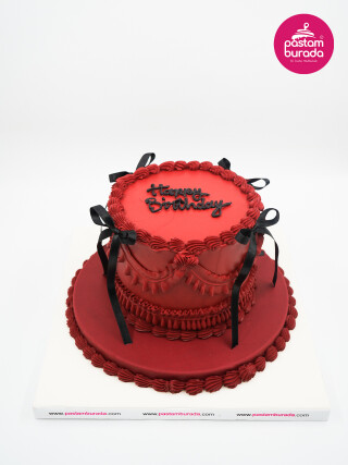 Siyah Kurdele Detay Kırmızı Naked Cake