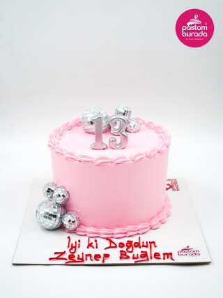Disko Topu Detay Pembe Naked Cake
