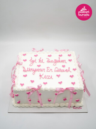 Kalp Detay Pembe Kare Naked Cake