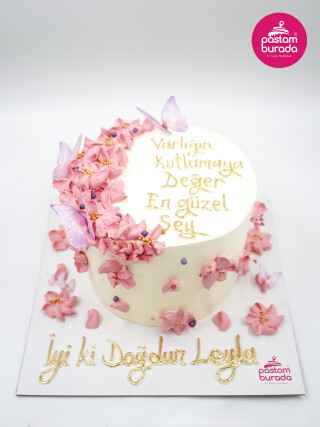 Kelebek Ve Çiçek Detay Naked Cake